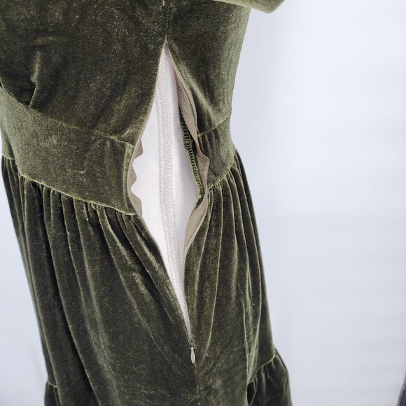 HALARA Deep V Neck Ruffled Hem Velvet Rifle Green Mini Party Dress XS NWT - Picture 7 of 11